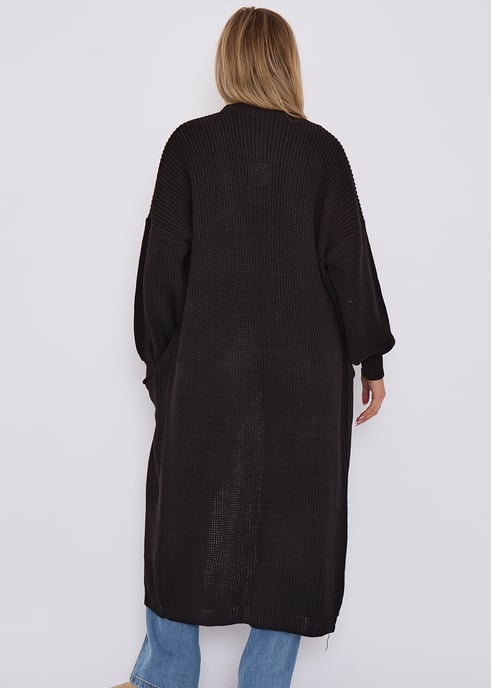 Schwarzer Grobstrick-Long-Cardigan - Image 4