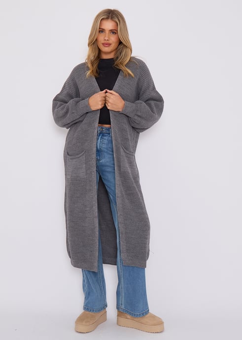 Dunkelgraue lange Strickjacke aus Grobstrick - Image 1