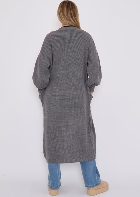 Dunkelgraue lange Strickjacke aus Grobstrick - Image 4