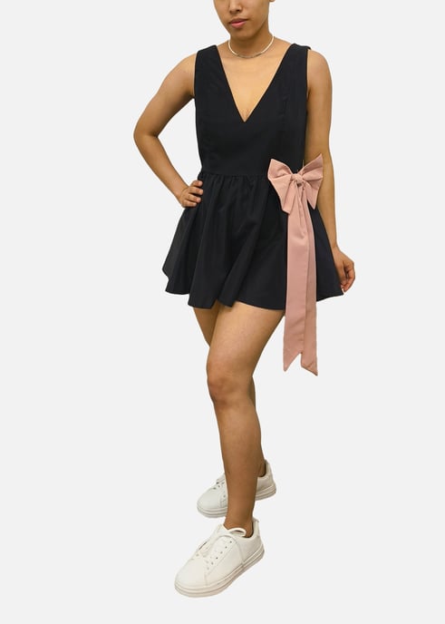 Schwarzer Bow Detail Puff Skort Playsuit - Image 1