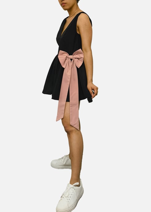 Schwarzer Bow Detail Puff Skort Playsuit - Image 3