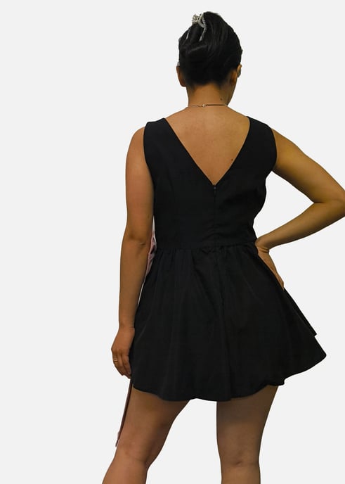 Schwarzer Bow Detail Puff Skort Playsuit - Image 4