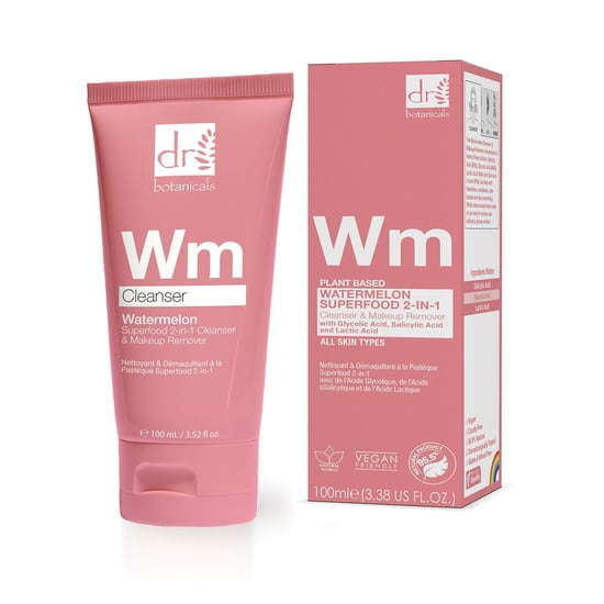 Dr Botanicals Wassermelonen Superfood 2-in-1 Reiniger & Make-up Entferner mit Glykolsäure, Salicylsäure & Milchsäure 100ml - Image 1