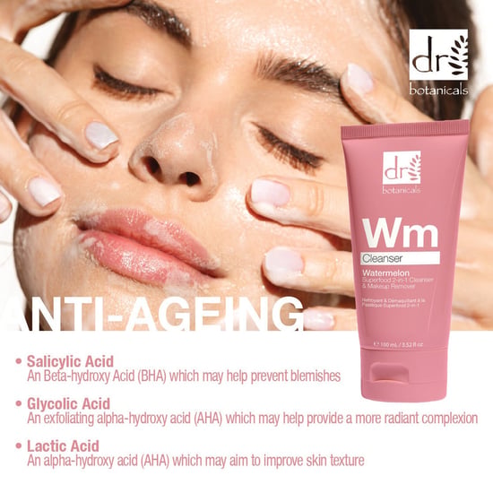 Dr Botanicals Wassermelonen Superfood 2-in-1 Reiniger & Make-up Entferner mit Glykolsäure, Salicylsäure & Milchsäure 100ml - Image 3