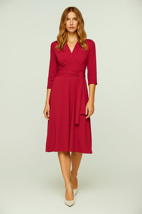 Bordeauxrotes Wickelkleid mit 3/4-Ärmeln und V-Ausschnitt – weicher Viskose-Jersey - Image 2