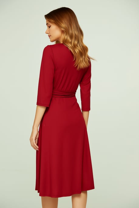 Bordeauxrotes Wickelkleid mit 3/4-Ärmeln und V-Ausschnitt – weicher Viskose-Jersey - Image 3
