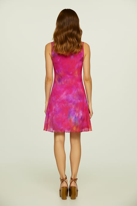Ärmelloses A-Linien-Kleid für Damen – Abstrakter Mehrfarbendruck, gefütterte Baumwolle mit transparentem Nylonüberzug - Image 4