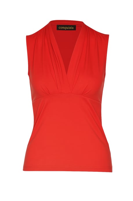 Rotes ärmelloses Jersey-Oberteil mit V-Ausschnitt – Stretch-Baumwollmischung - Image 1