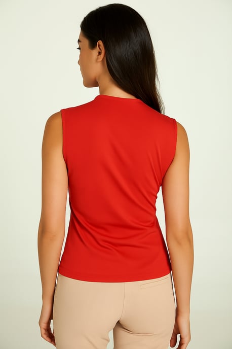 Rotes ärmelloses Jersey-Oberteil mit V-Ausschnitt – Stretch-Baumwollmischung - Image 4