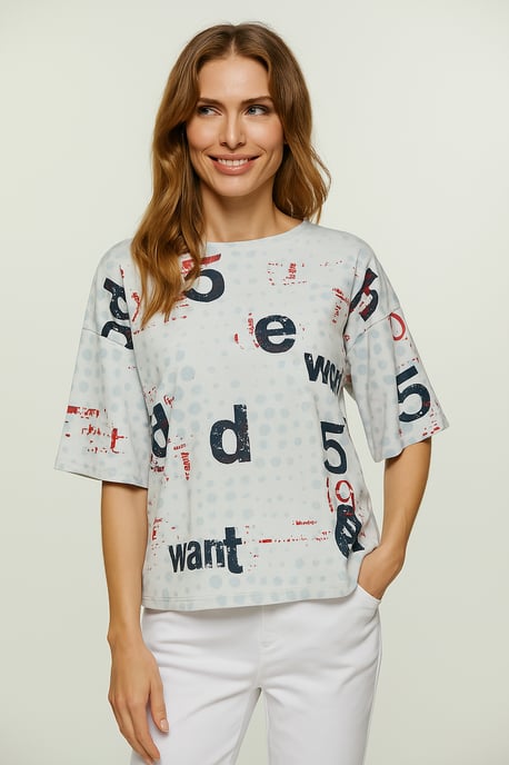 Übergroßes bedrucktes T-Shirt aus Baumwoll-Ripstop mit ellbogenlangen Ärmeln - Image 2