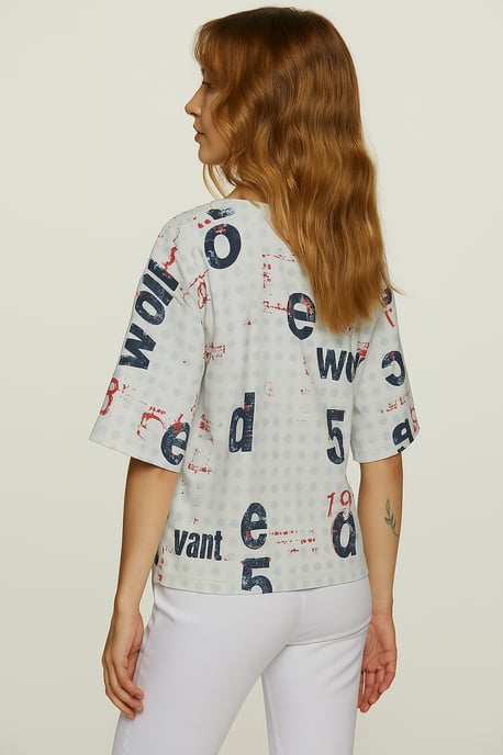 Übergroßes bedrucktes T-Shirt aus Baumwoll-Ripstop mit ellbogenlangen Ärmeln - Image 4