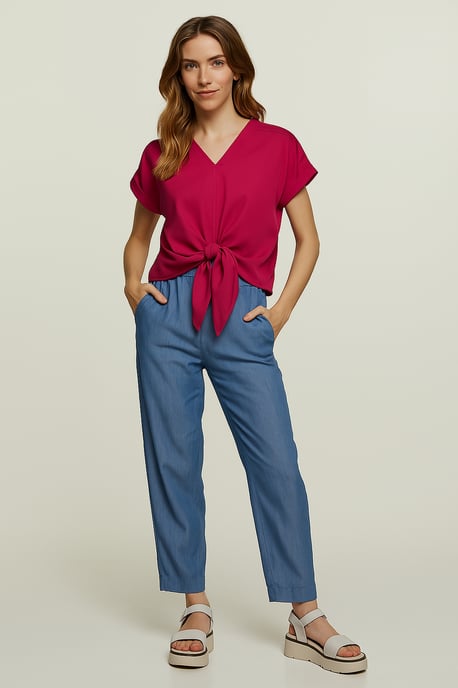 Bluse zum Binden vorne in Fuchsia – 100 % Viskose-Voile - Image 2