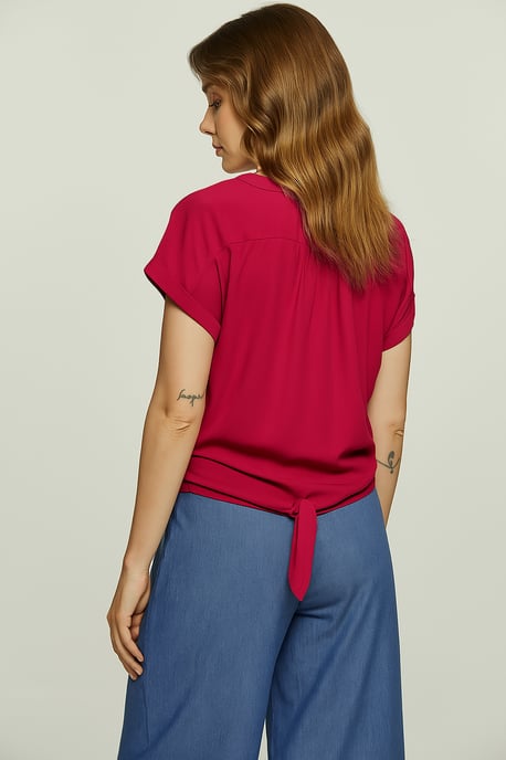 Bluse zum Binden vorne in Fuchsia – 100 % Viskose-Voile - Image 3