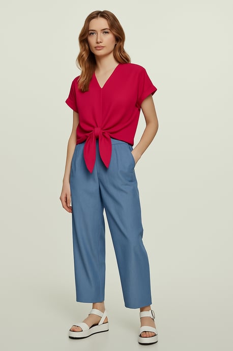 Bluse zum Binden vorne in Fuchsia – 100 % Viskose-Voile - Image 4