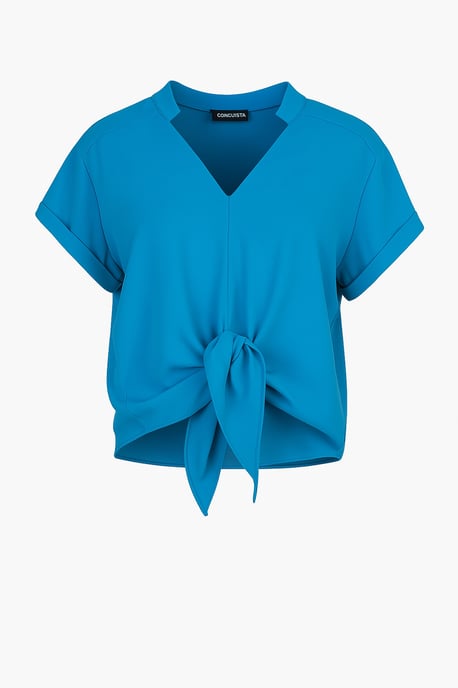 Bluse zum Binden vorne in Azurblau – 100 % Viskose-Voile - Image 1