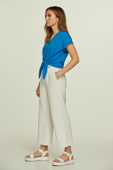 Bluse zum Binden vorne in Azurblau – 100 % Viskose-Voile - Image 3
