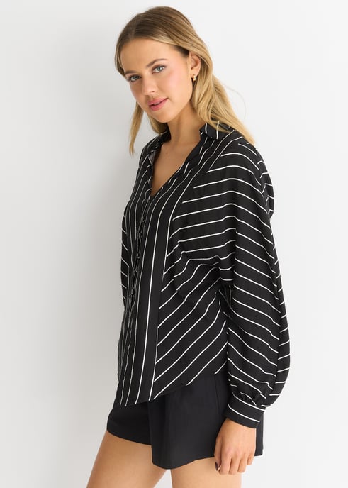 Schwarzes Langarmhemd mit Batwing-Streifen - Image 2