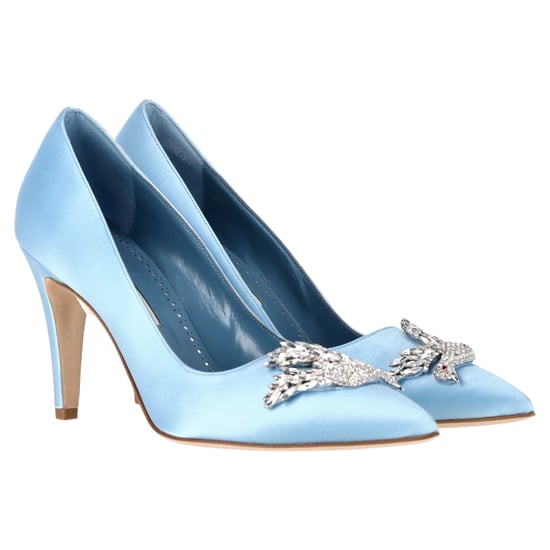 Manolo Blahnik Palos 90 mm Pumps mit Strass-Vogel aus hellblauem Satin - Image 5