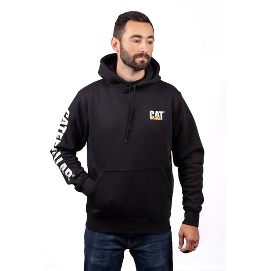 Caterpillar Markenbanner Baumwolle Herren Schwarz Kapuzensweatshirt - Image 1
