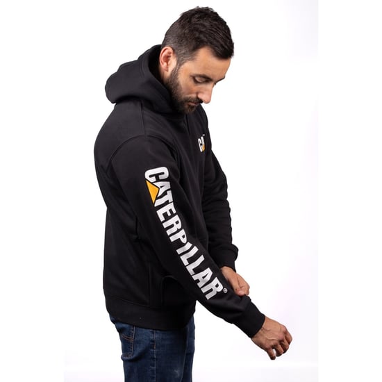 Caterpillar Markenbanner Baumwolle Herren Schwarz Kapuzensweatshirt - Image 3
