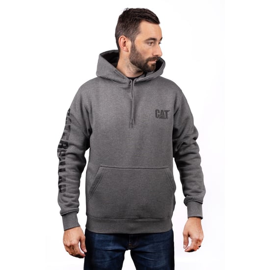 Caterpillar Markenbanner Baumwoll Herren Grauer Kapuzenpullover - Image 1