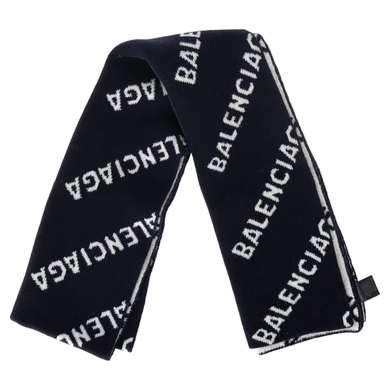 Balenciaga Logo-Intarsia-Schal aus marineblauer Wolle - Image 1