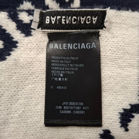 Balenciaga Logo-Intarsia-Schal aus marineblauer Wolle - Image 3