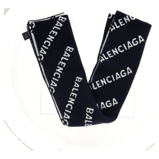 Balenciaga Logo-Intarsia-Schal aus marineblauer Wolle - Image 4
