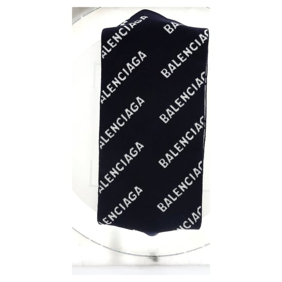 Balenciaga Logo-Intarsia-Schal aus marineblauer Wolle - Image 5