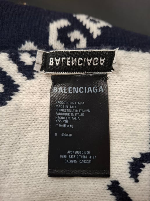 Balenciaga Logo-Intarsia-Schal aus marineblauer Wolle - Image 6