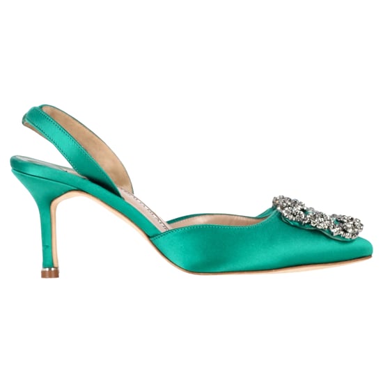 Manolo Blahnik Hangisi70 verzierte Slingback-Pumps aus grünem Satin - Image 1