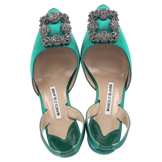 Manolo Blahnik Hangisi70 verzierte Slingback-Pumps aus grünem Satin - Image 3