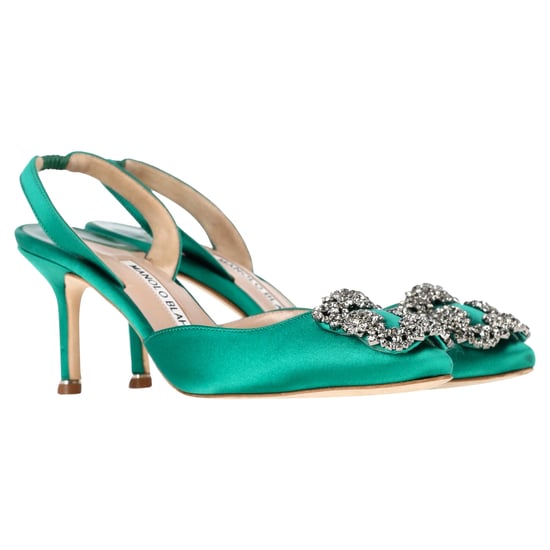 Manolo Blahnik Hangisi70 verzierte Slingback-Pumps aus grünem Satin - Image 4