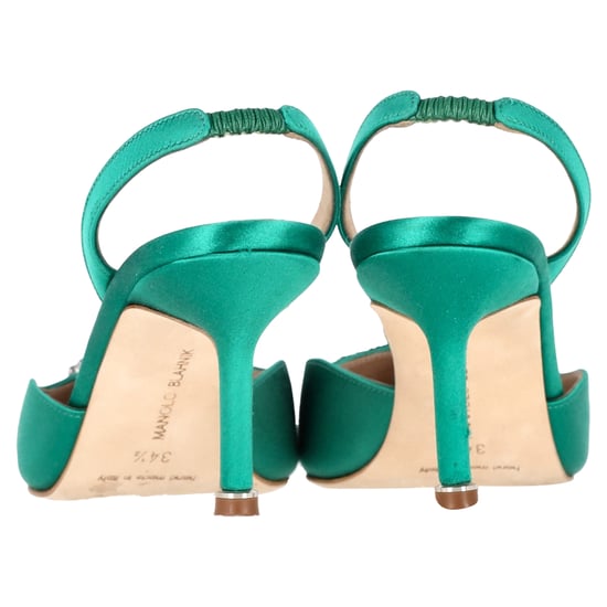 Manolo Blahnik Hangisi70 verzierte Slingback-Pumps aus grünem Satin - Image 5