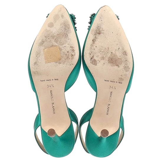 Manolo Blahnik Hangisi70 verzierte Slingback-Pumps aus grünem Satin - Image 6