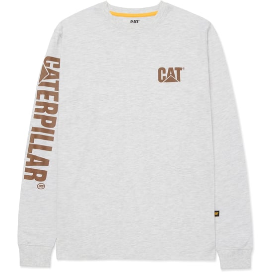 Caterpillar Markenbanner Langarm-Cotton-Herren T-Shirt in Creme - Image 1
