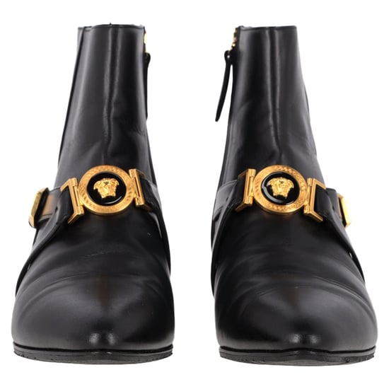 Versace Medusa Ankle Boots mit Schnalle aus schwarzem Leder - Image 2