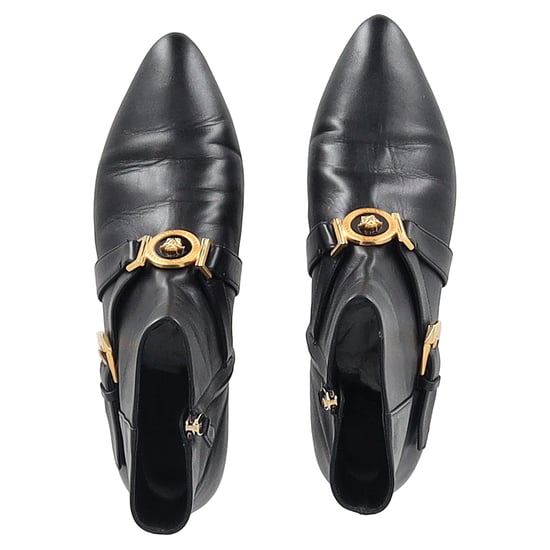 Versace Medusa Ankle Boots mit Schnalle aus schwarzem Leder - Image 3
