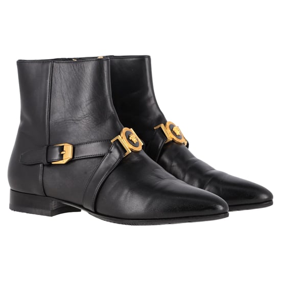 Versace Medusa Ankle Boots mit Schnalle aus schwarzem Leder - Image 4