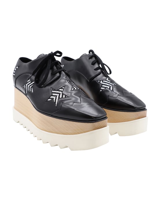 Stella McCartney – Elyse Star – Plateau-Derby mit Schnürung aus schwarzem Leder - Image 3