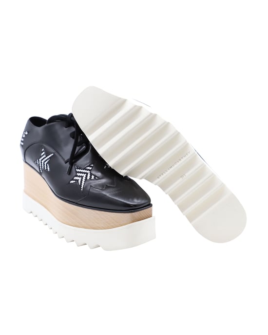 Stella McCartney – Elyse Star – Plateau-Derby mit Schnürung aus schwarzem Leder - Image 6