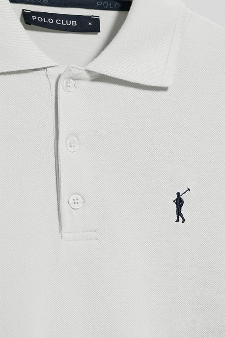 Kurzärmliges Poloshirt weiß mit drei Knöpfen und Rigby Go Logo - Image 4