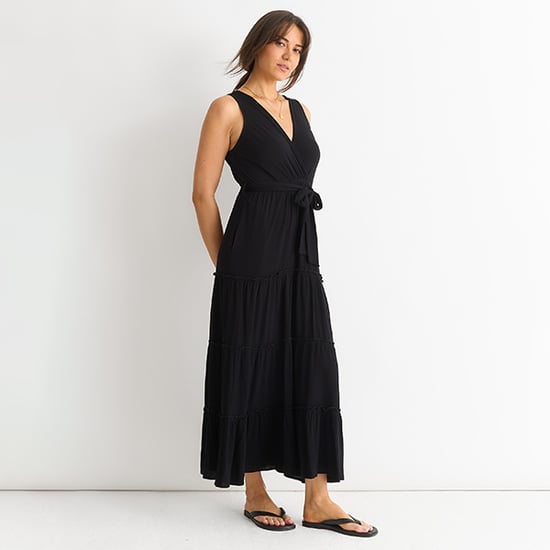 Schwarzes Maxikleid aus Viskose mit Wickeloptik - Image 3