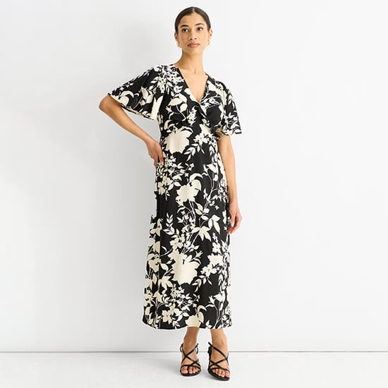 Mono Ruffle V-Ausschnitt Viskose Midikleid - Image 3