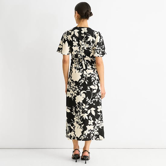 Mono Ruffle V-Ausschnitt Viskose Midikleid - Image 4