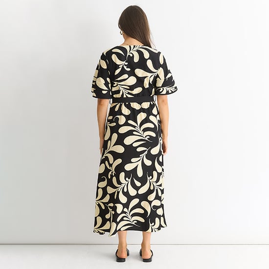 Floral V-Ausschnitt Midi-Kleid mit elastischem Bund - Image 4