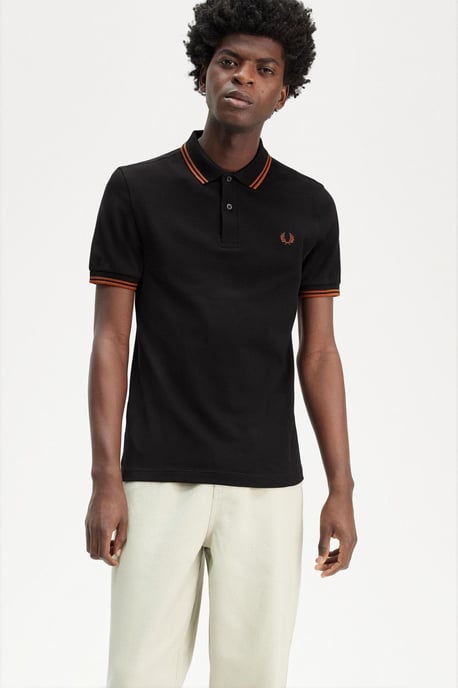 Fred Perry Herren Twin Tipped Poloshirt in Schwarz - Image 4