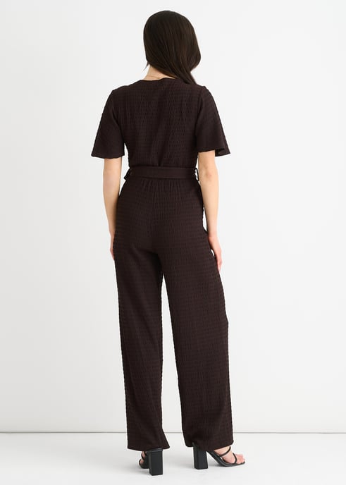 Schokoladenfarbener strukturierter Jersey-Wickel-Overall mit weitem Bein - Image 4