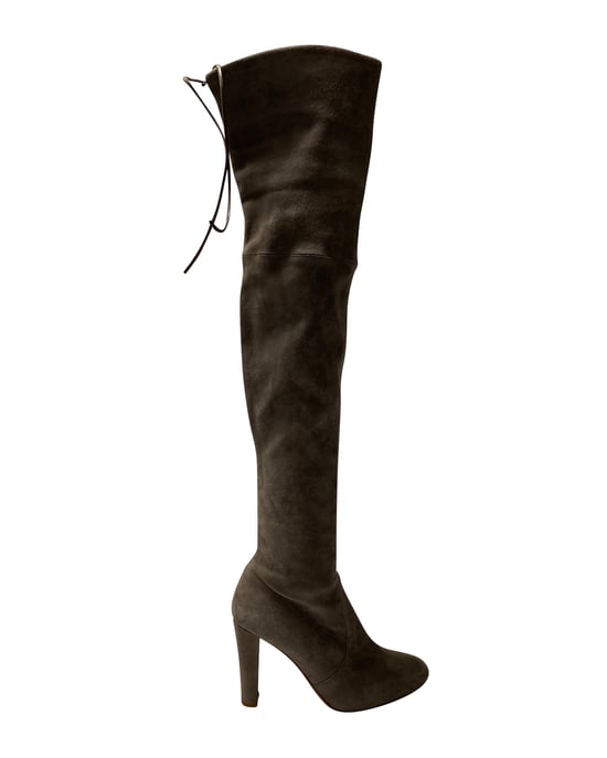 Stuart Weitzman – Highland Overknee-Stiefel aus grauem Wildleder - Image 1