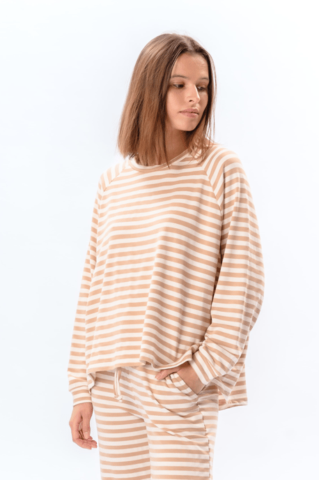 Gestreiftes Langarm-Regular-Fit – Beige - Image 1